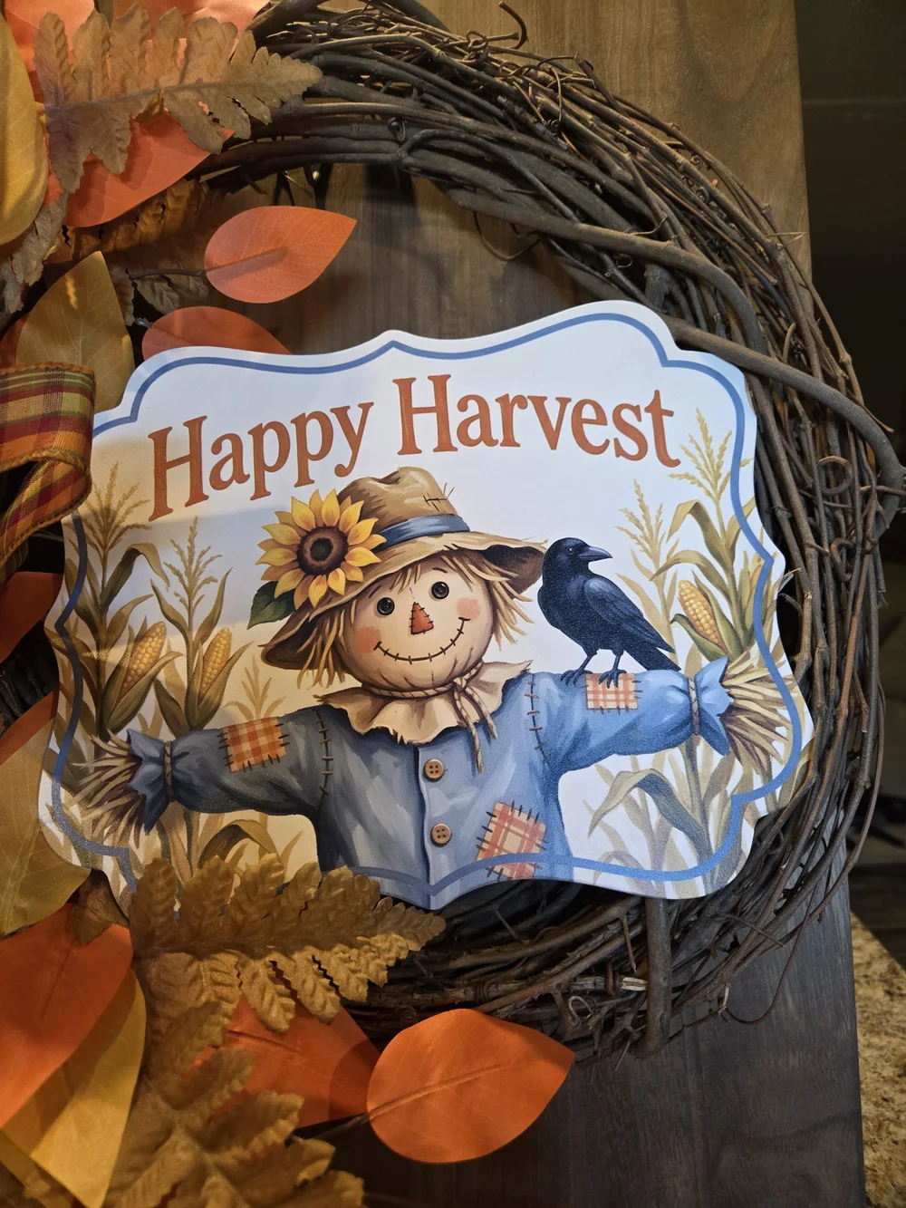 Happy Harvest Fall Wreath Sign — Orange & Yellow Autumn Decor